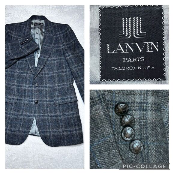 Lanvin Paris Dark Gray Plaid 2‎ Button Camel Hair Sport Coat Blazer Mens Size 39